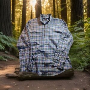 Polo Ralph Lauren Slim Fit Oxford Shirt Mens Med Plaid Button Up Flesh Pony 1033